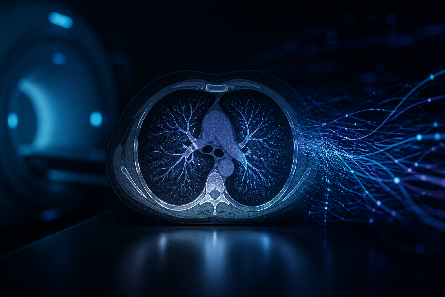 Clinical lung imaging connected to protected AI memory